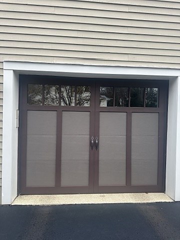 Two-tone carriage-house door installed by NJ Garage in Westwood, NJ