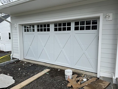 White crossbuck carriage-house door installed by NJ Garage in Summit, NJ