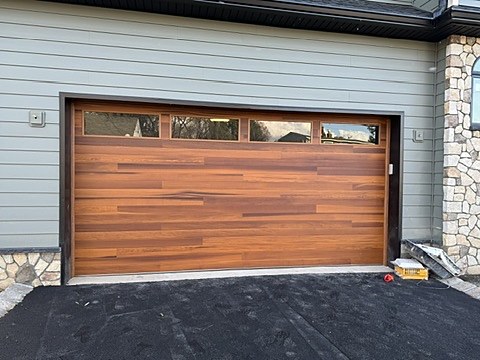 Wood-look flush door with windows installed by NJ Garage in Waldwick, NJ
