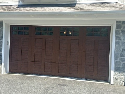 Woodgrain double door with windows installed by NJ Garage in Chatham, NJ